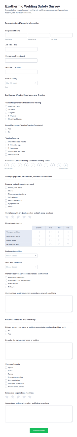 Exothermic Welding Safety Survey Form Template