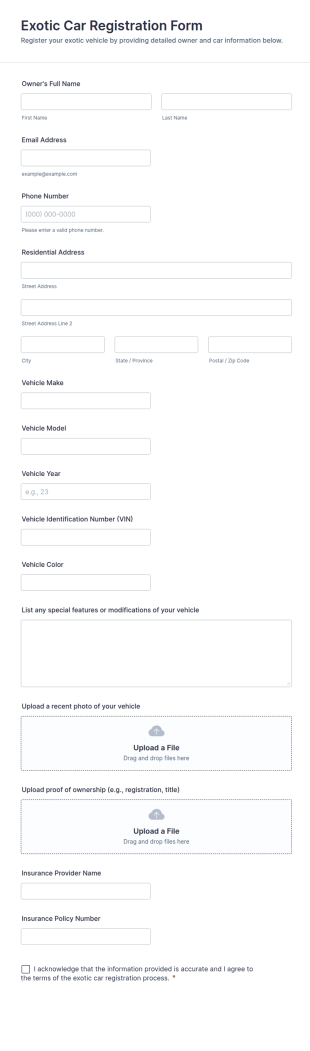 Exotic Car Registration Form Template