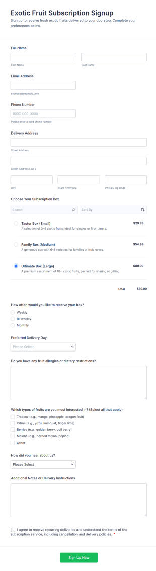 Exotic Fruit Subscription Signup Form Template