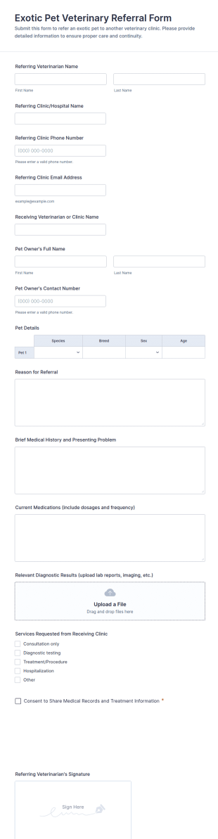 Exotic Pet Veterinary Referral Form Template
