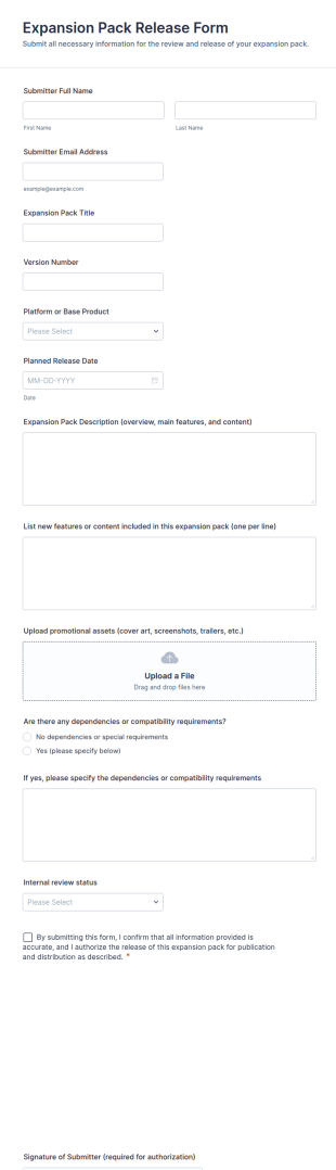 Expansion Pack Release Form Template