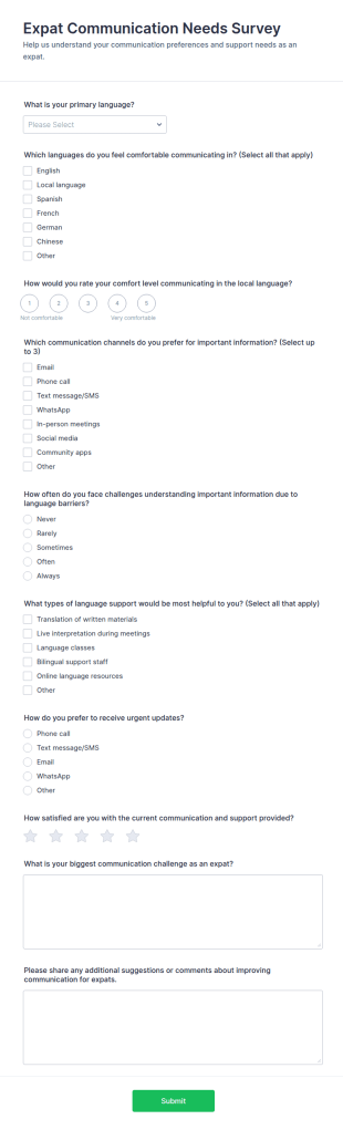 Expat Communication Needs Survey Form Template