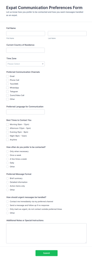 Expat Communication Preferences Form Template