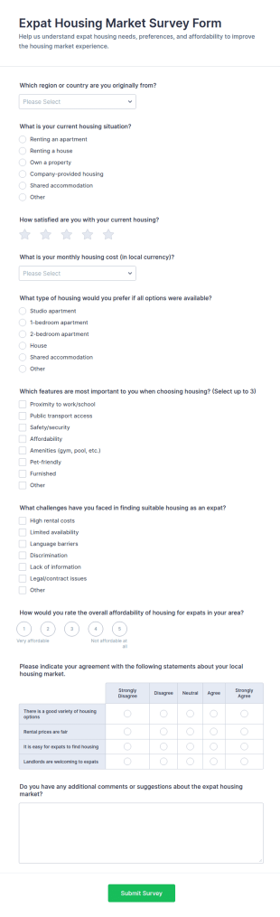 Expat Housing Market Survey Form Template