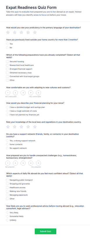 Expat Readiness Quiz Form Template