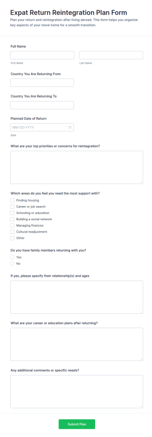 Expat Return Reintegration Plan Form Template