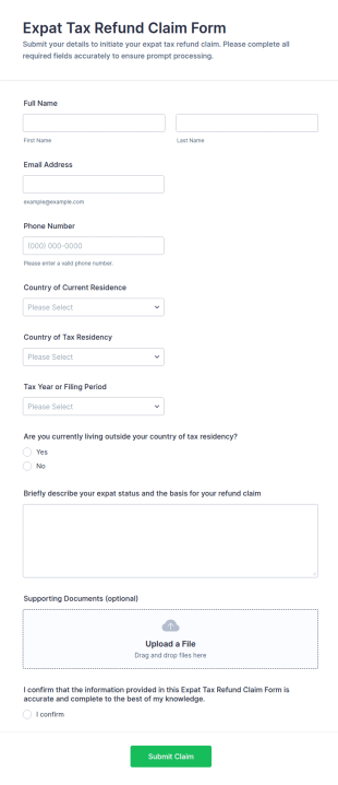 Expat Tax Refund Claim Form Template