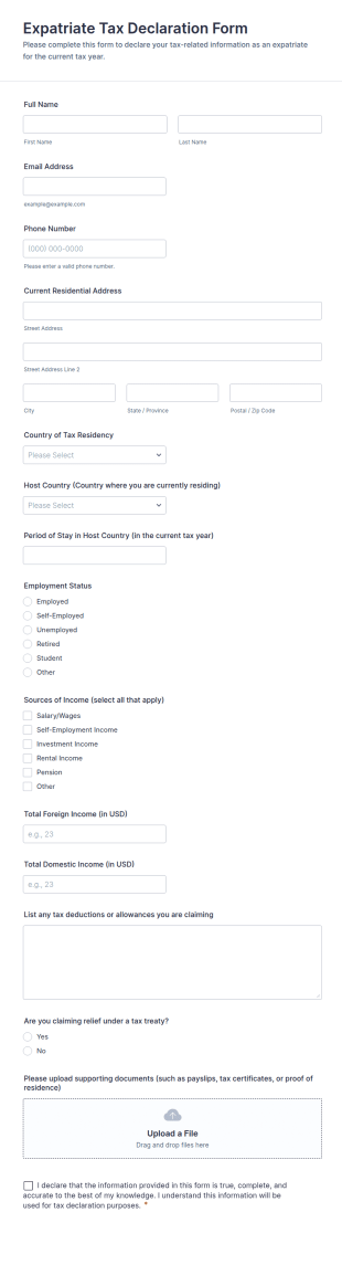 Expatriate Tax Declaration Form Template