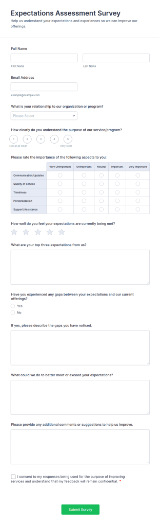 Expectations Assessment Survey Form Template