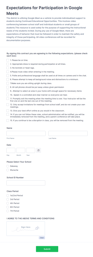 Participation Expectation Agreement Form Template