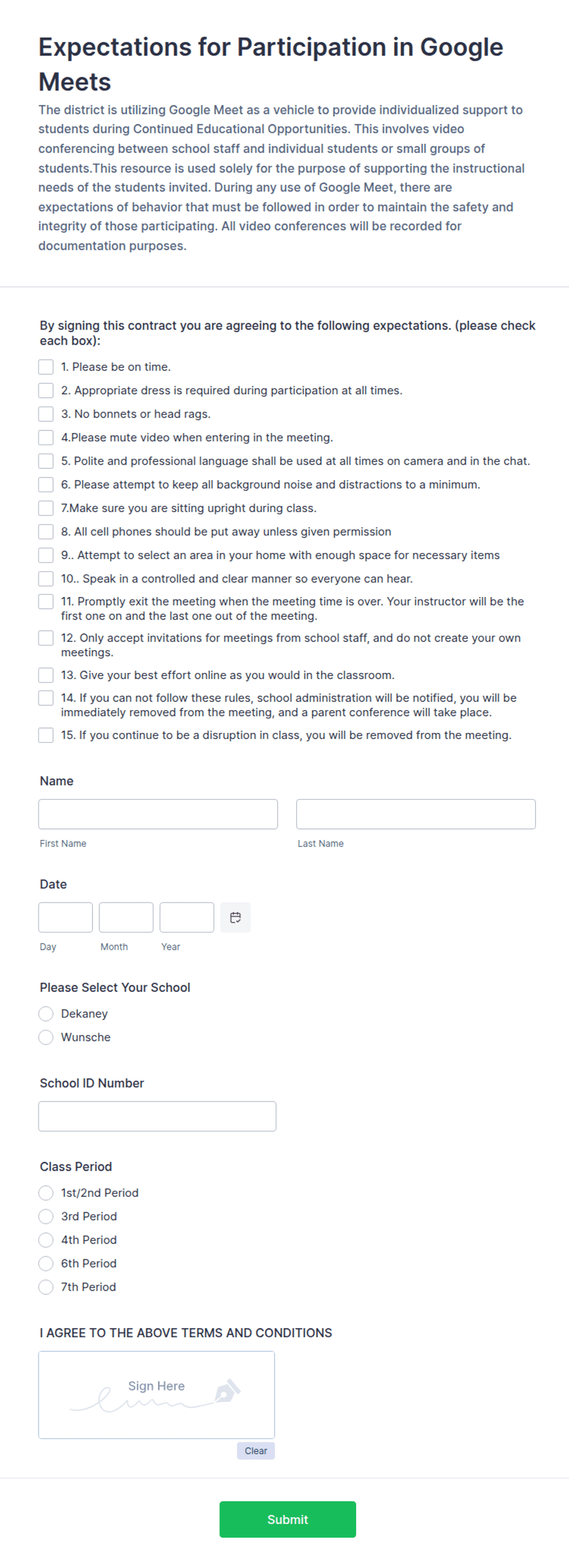 Expectation Form.pdf Expectations for Participation Form Template | Jotform