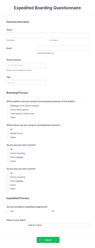 Expedited Boarding Questionnaire Form Template