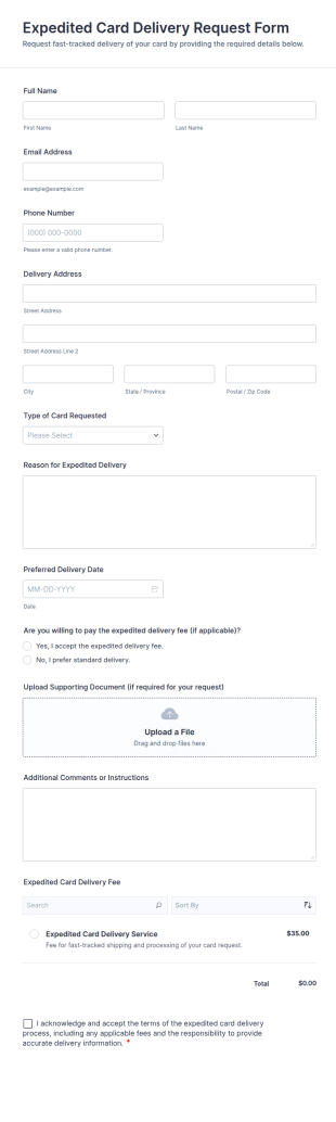 Expedited Card Delivery Request Form Template