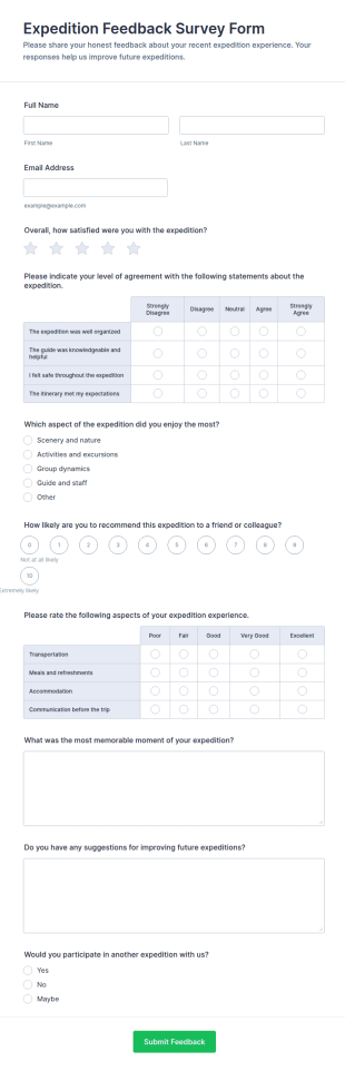 Expedition Feedback Survey Form Template