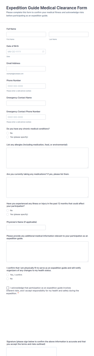 Expedition Guide Medical Clearance Form Template