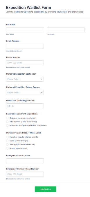 Expedition Waitlist Form Template