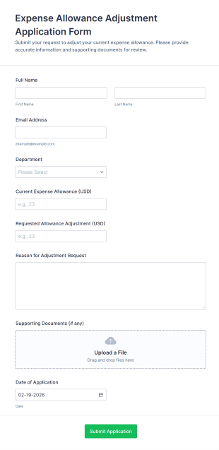 Expense Allowance Adjustment Application Form Template