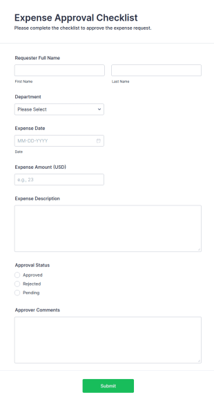 Expense Approval Checklist Form Template