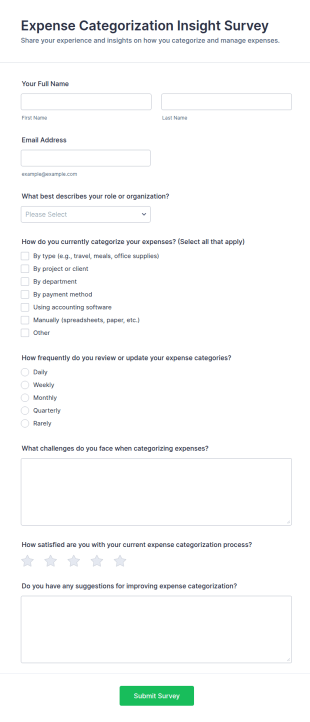 Expense Categorization Insight Survey Form Template