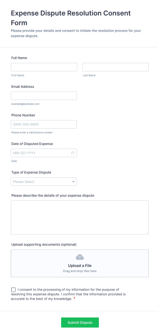 Expense Dispute Resolution Consent Form Template