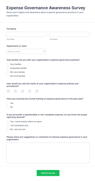 Expense Governance Awareness Survey Form Template