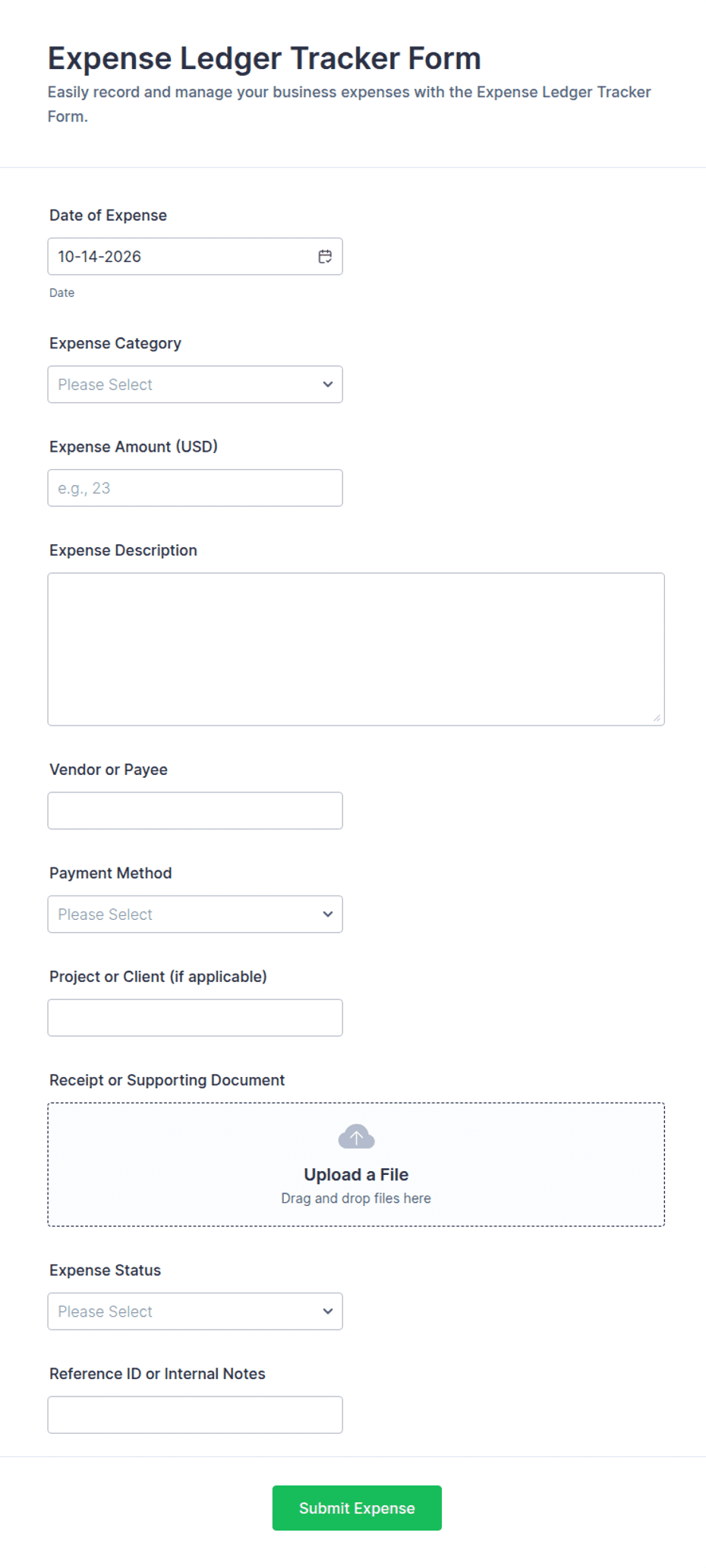 Expense Ledger Tracker Form Template | Jotform