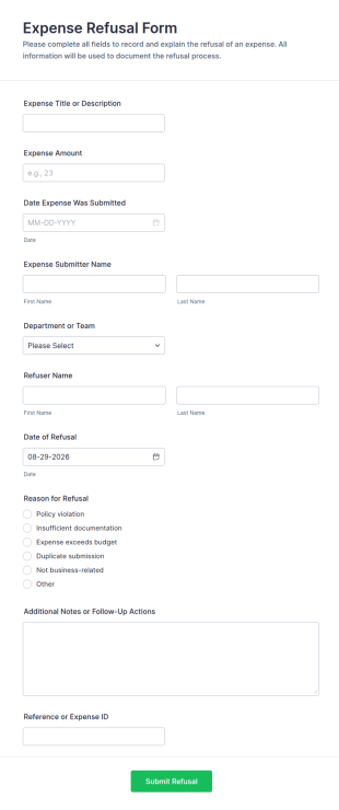 Expense Refusal Form Template