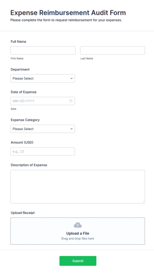 Expense Reimbursement Audit Form Template
