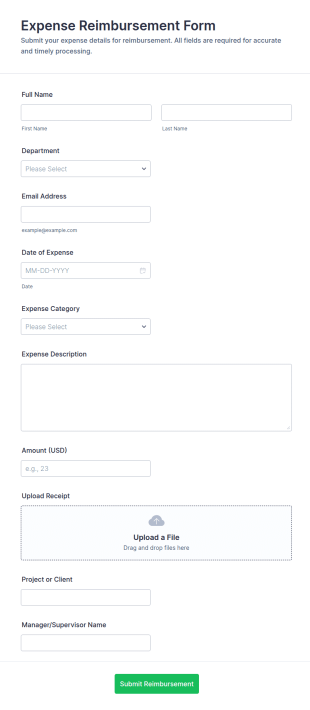 Expense Reimbursement Contract Form Template