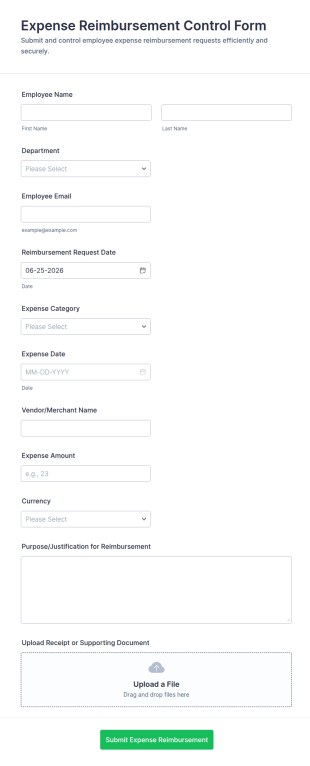 Expense Reimbursement Control Form Template