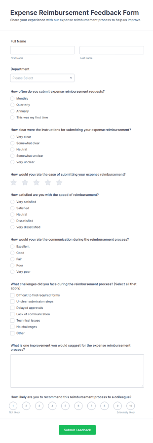 Expense Reimbursement Feedback Form Template
