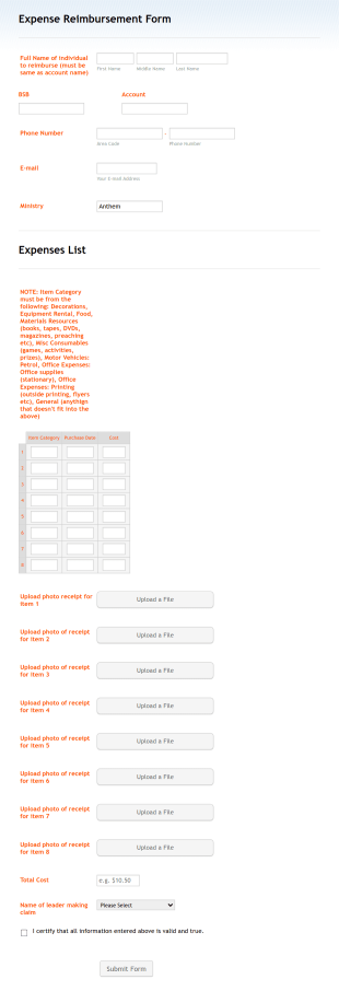 Request For Reimbursement Form Template