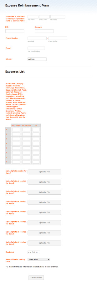 Request For Reimbursement Form Template