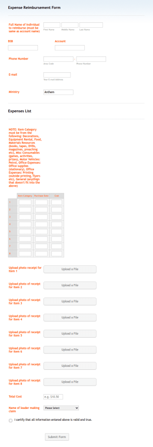 Request For Reimbursement Form Template