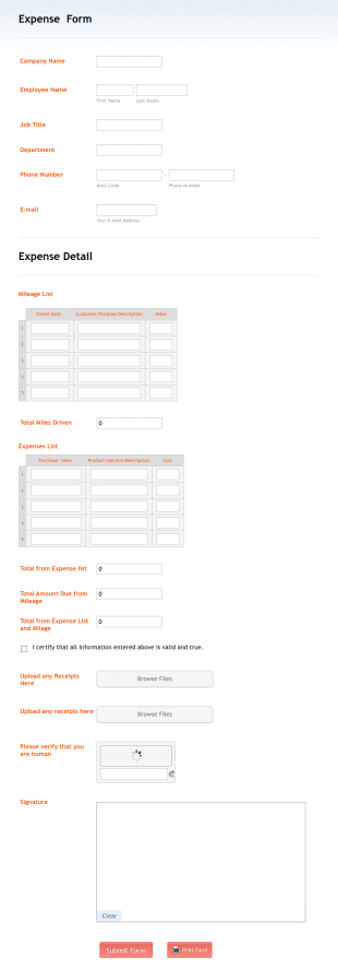 Expense Reimbursement Form With Calculations Template Form Template