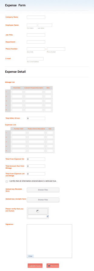 Expense Reimbursement Form With Calculations Template