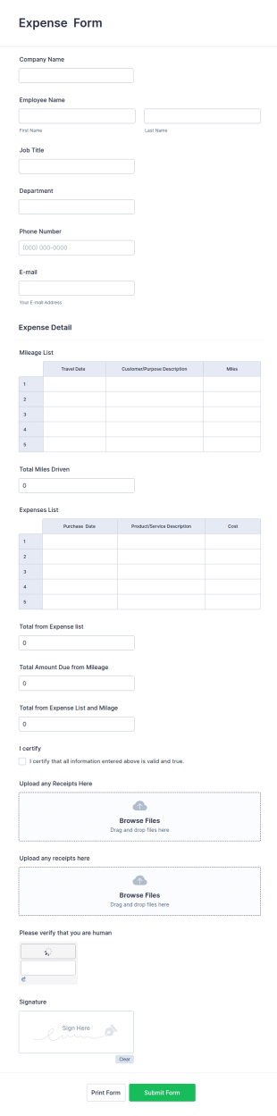 Expense Reimbursement Form With Calculations