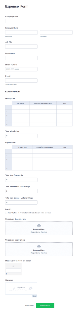 Expense Reimbursement Form With Calculations