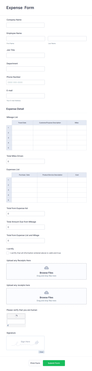 Expense Reimbursement Form With Calculations