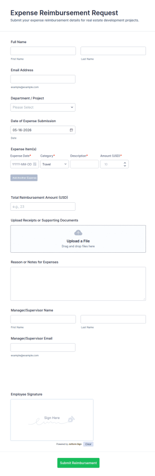 Expense Reimbursement Request Form Template