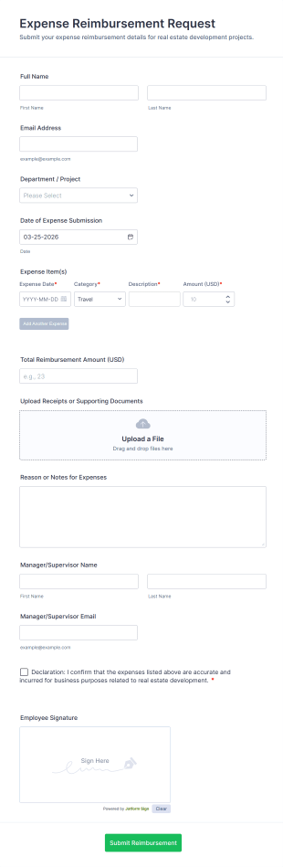 Expense Reimbursement Request Form Template