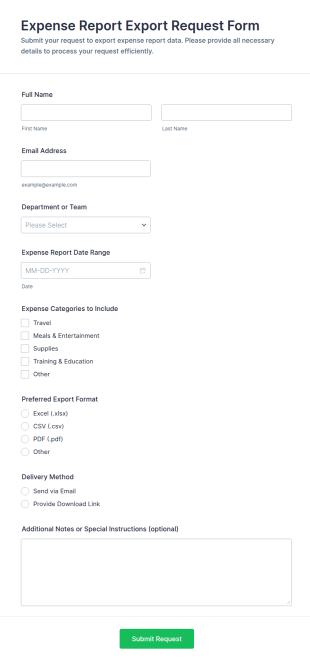 Expense Report Export Request Form Template