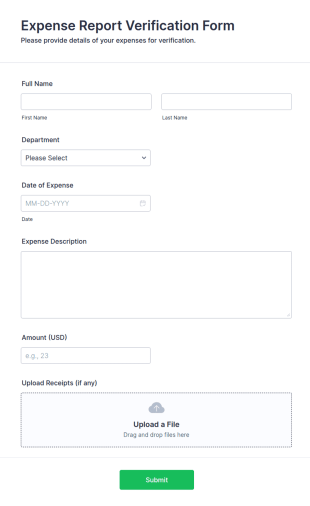 Expense Report Verification Form Template