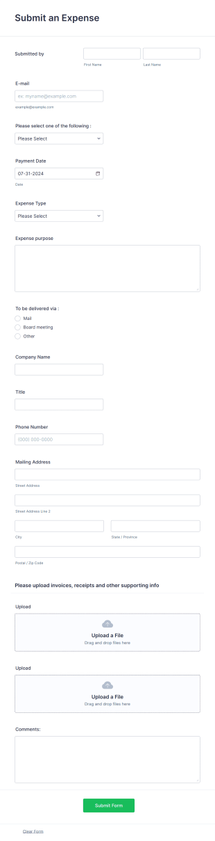 Expense Tracking Form Template