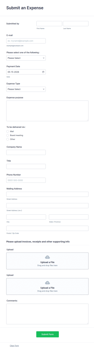 Expense Tracking Form Template