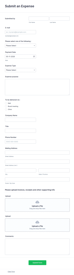 Expense Tracking Form Template