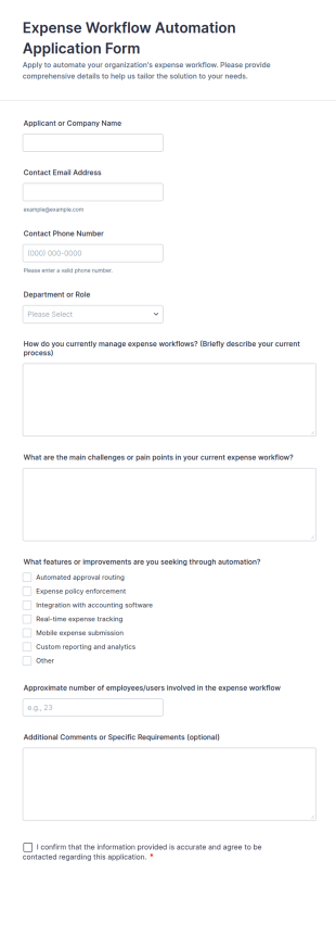 Expense Workflow Automation Application Form Template