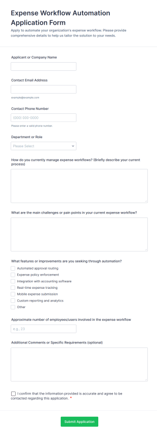 Expense Workflow Automation Application Form Template