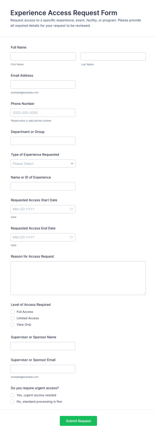 Experience Access Request Form Template