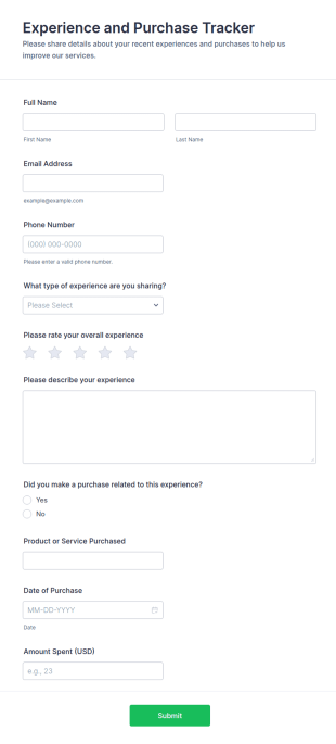 Experience And Purchase Tracker Form Template